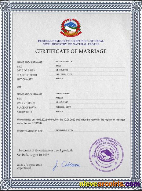Nepal marriage certificate
